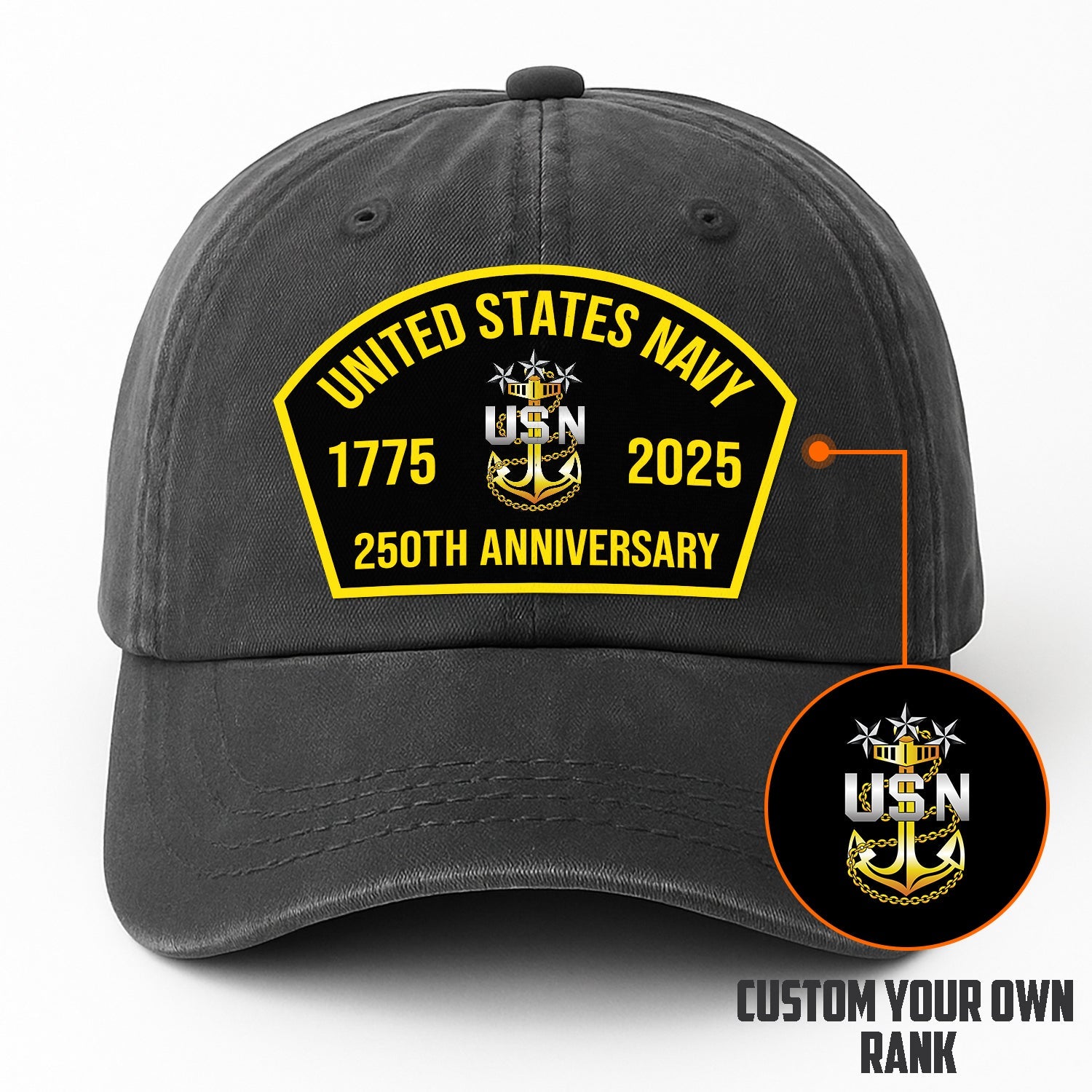 Custom Ranks US Navy Premium Washed Denim Cap DC008