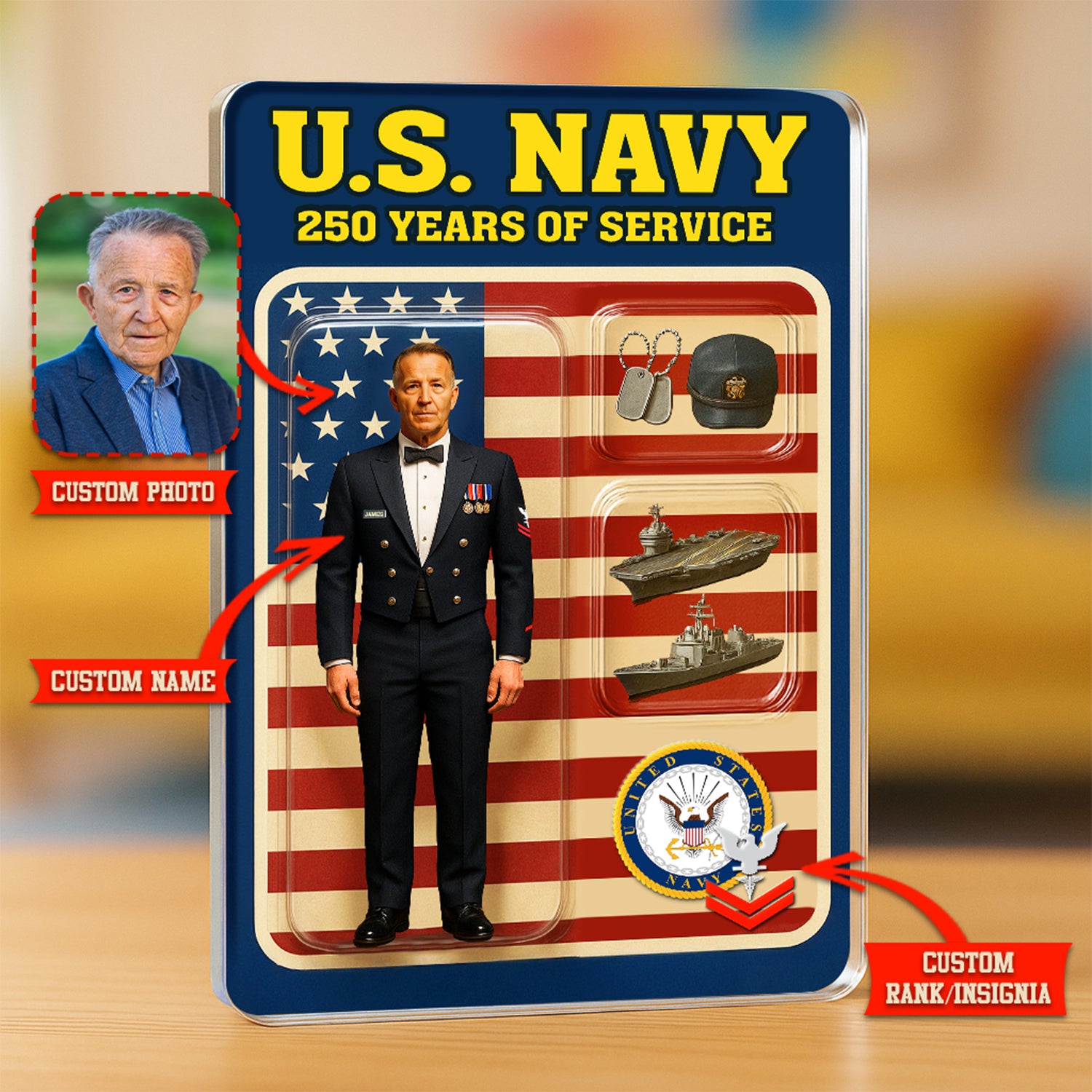 Personalized US Navy 250th Years Of Service Custom Figure Enlisted Din