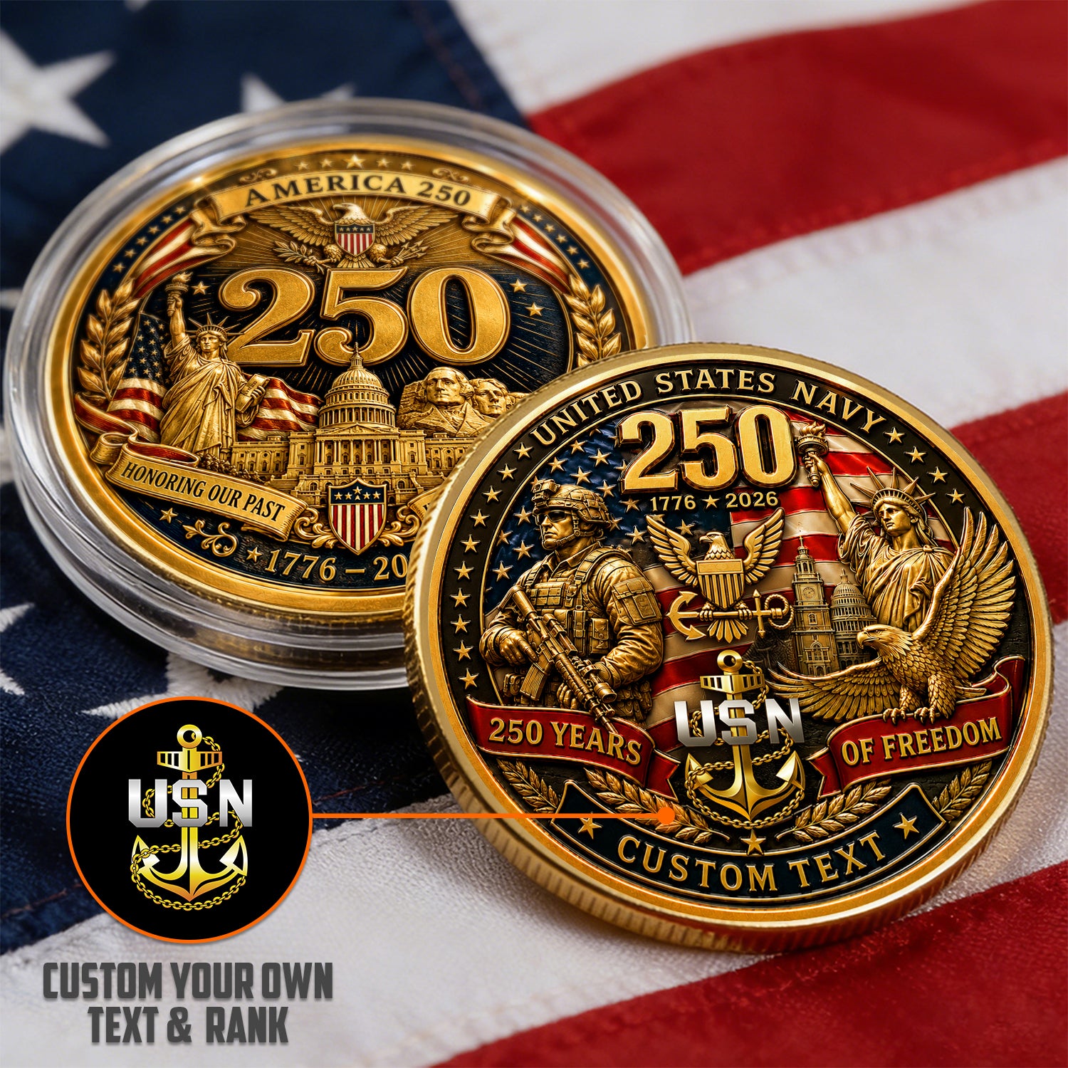 U.S. Navy Custom Rank Coin Freedom Anniversary Gift