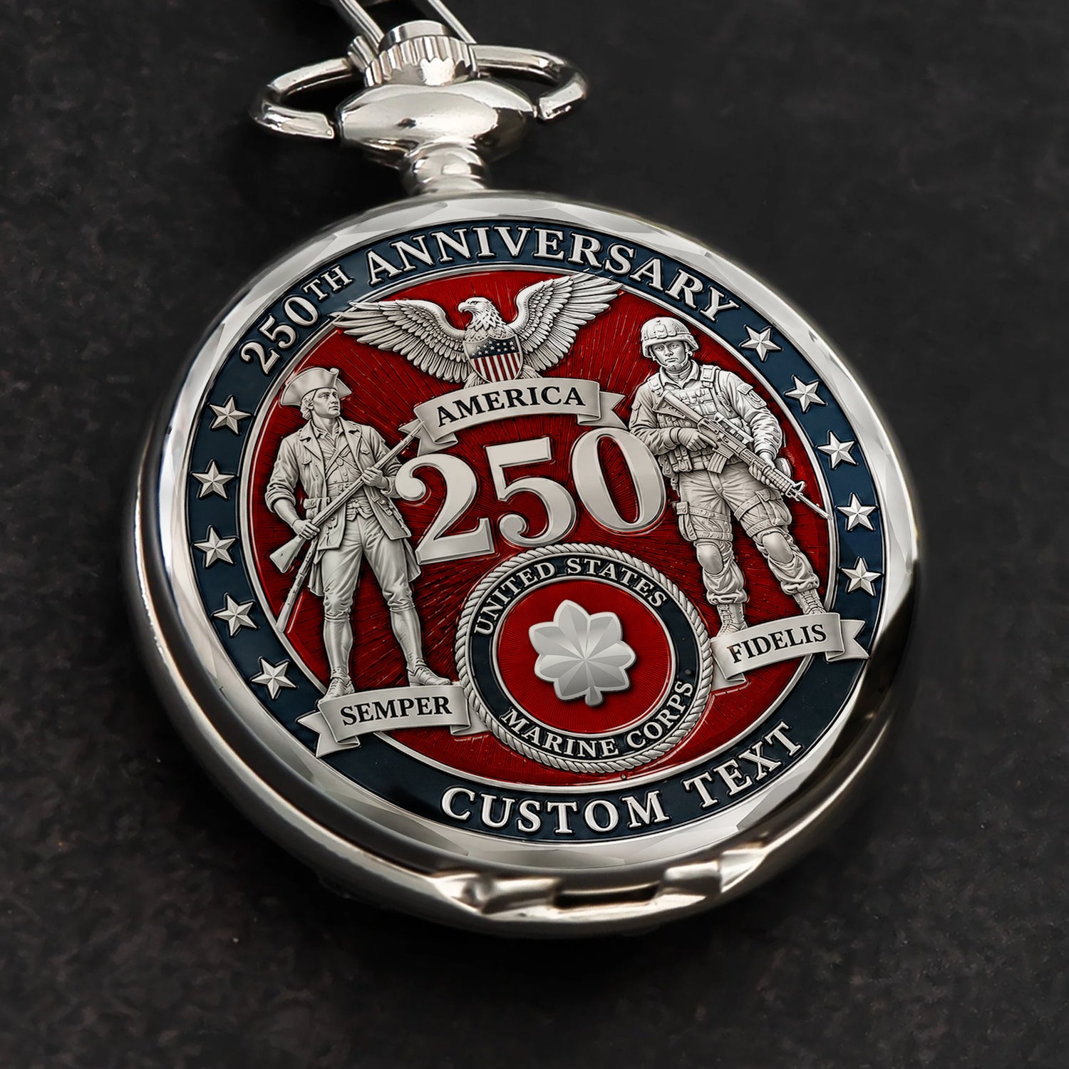 USMC Veteran Pocket Watch Custom Name Rank Keepsake