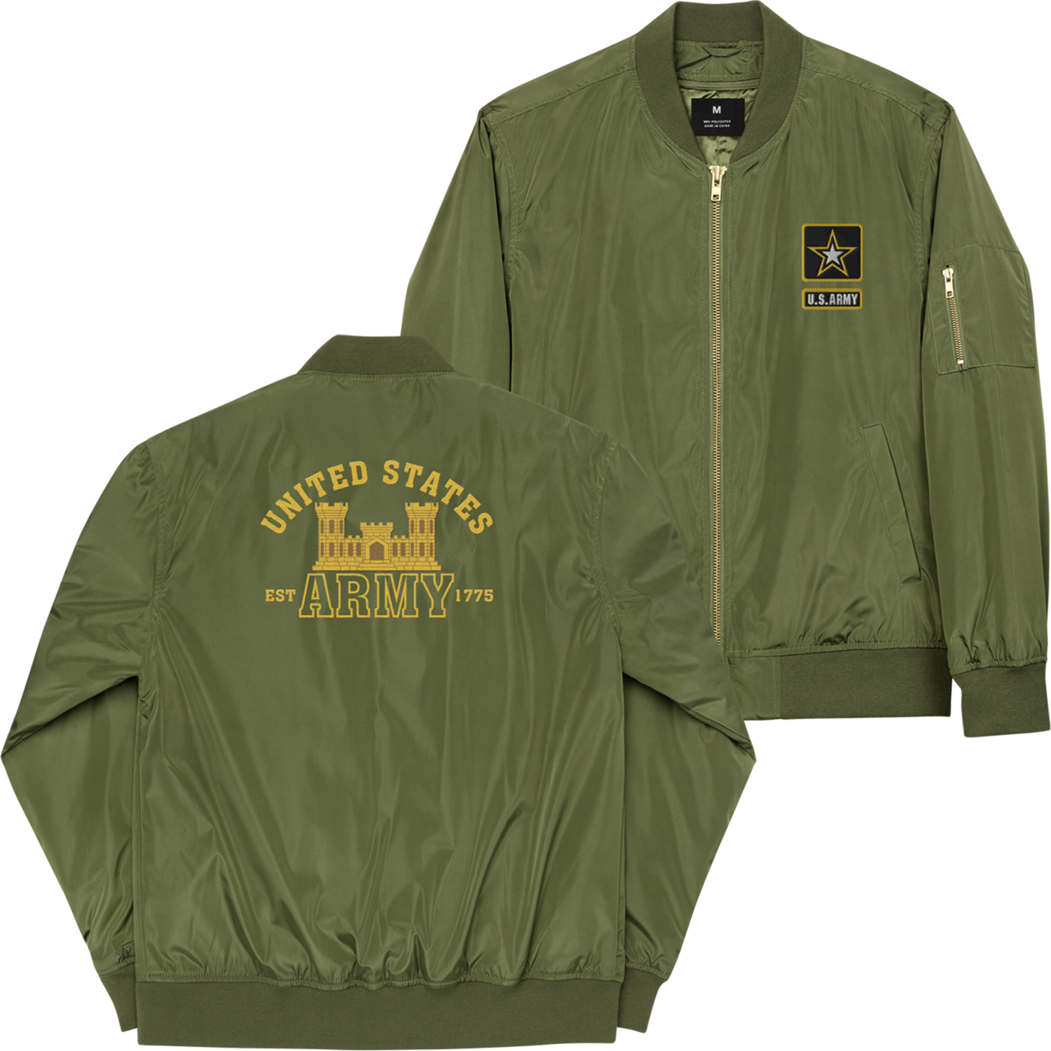 US Army EST. 1775, Custom US Army Ranks, Insignia On Back, Embroidered Recycled Bomber Jacket