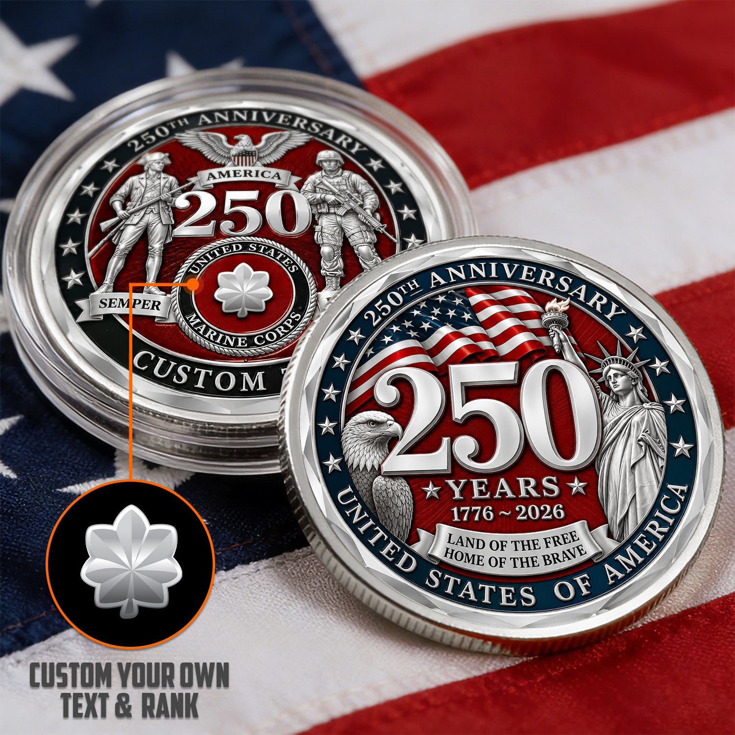 Personalized USMC Challenge Coin 250 Years Of America