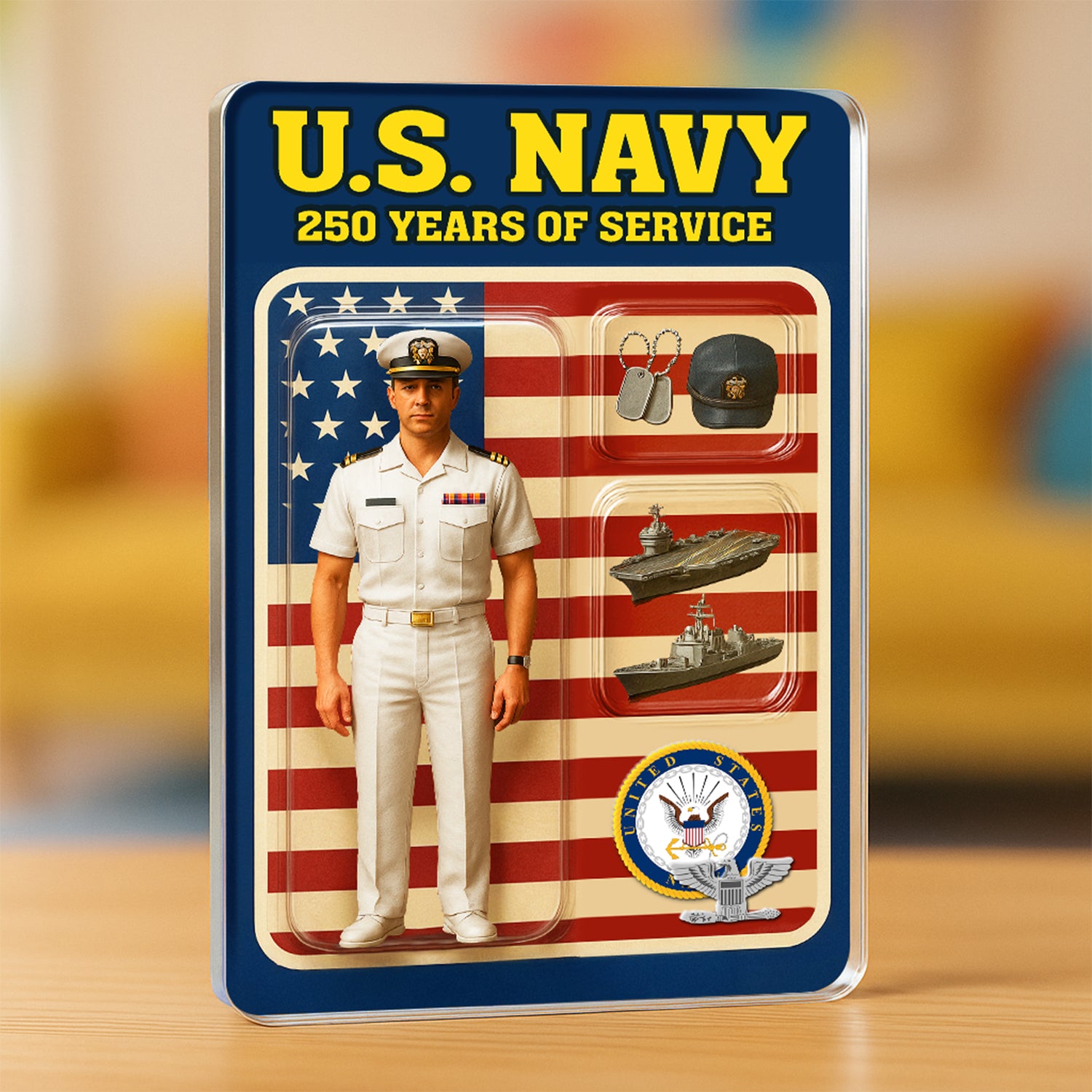 Personalized US Navy 250th Years Of Service Custom Figure Officer Service Uniform Acrylic Block