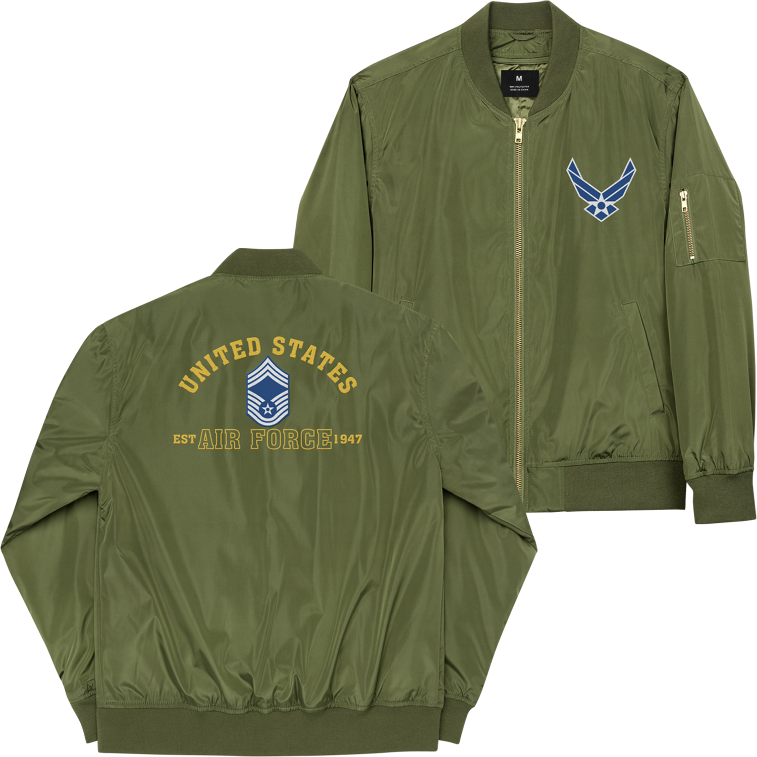 US Air Force EST. 1947, Custom US Air Force Ranks, Insignia On Back, Embroidered Recycled Bomber Jacket