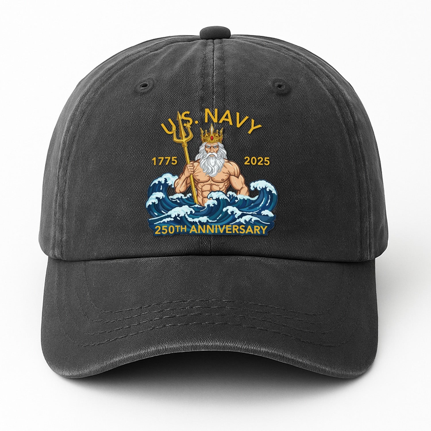US Navy 250th Anniversary Poseidon Washed Denim Cap