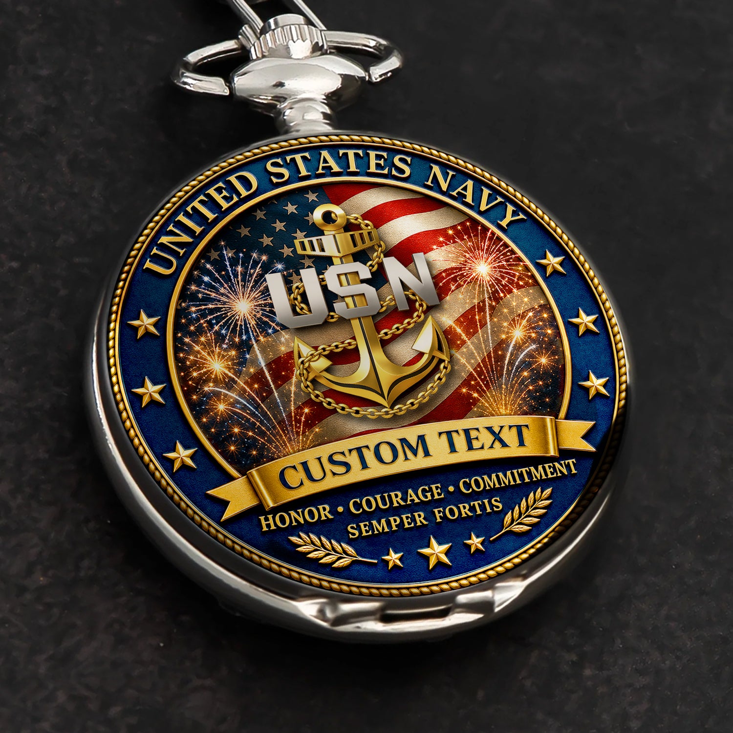 Personalized US Navy Rank Pocket Watch Retirement Keepsake