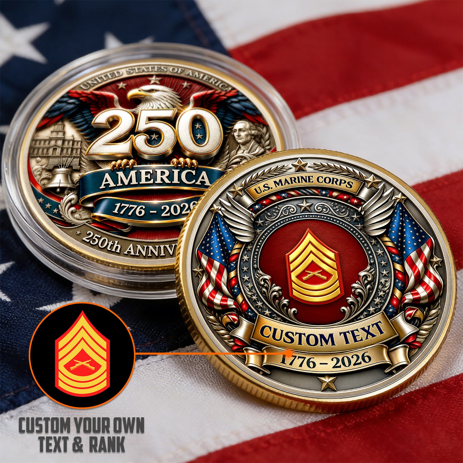 Personalized Marine Corps Rank Coin Military Service Gift