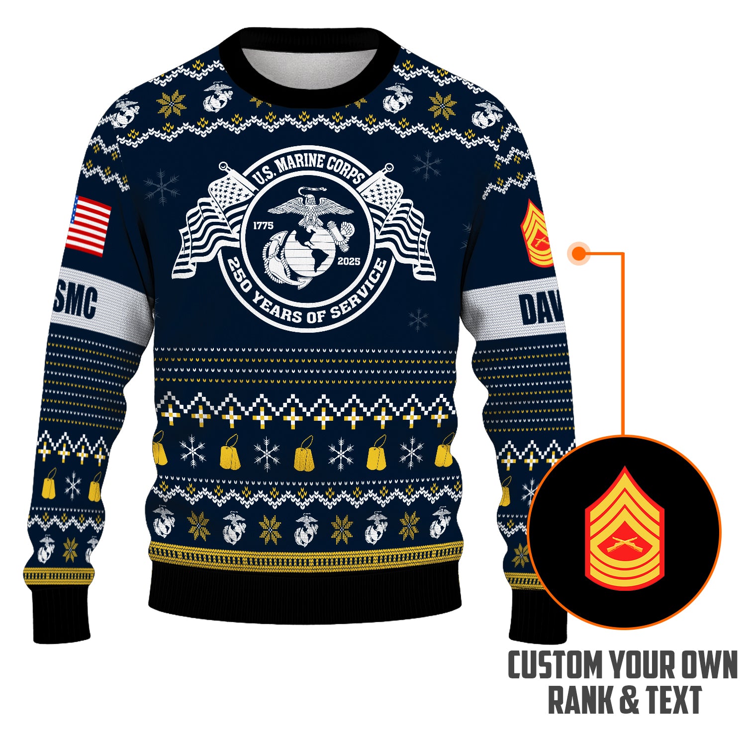 Custom Ranks And Text USMC Ugly Christmas Sweater for Women Men JUST04 Custom Ranks And Text USMC Ugly Christmas Sweater for Women Men JUST04