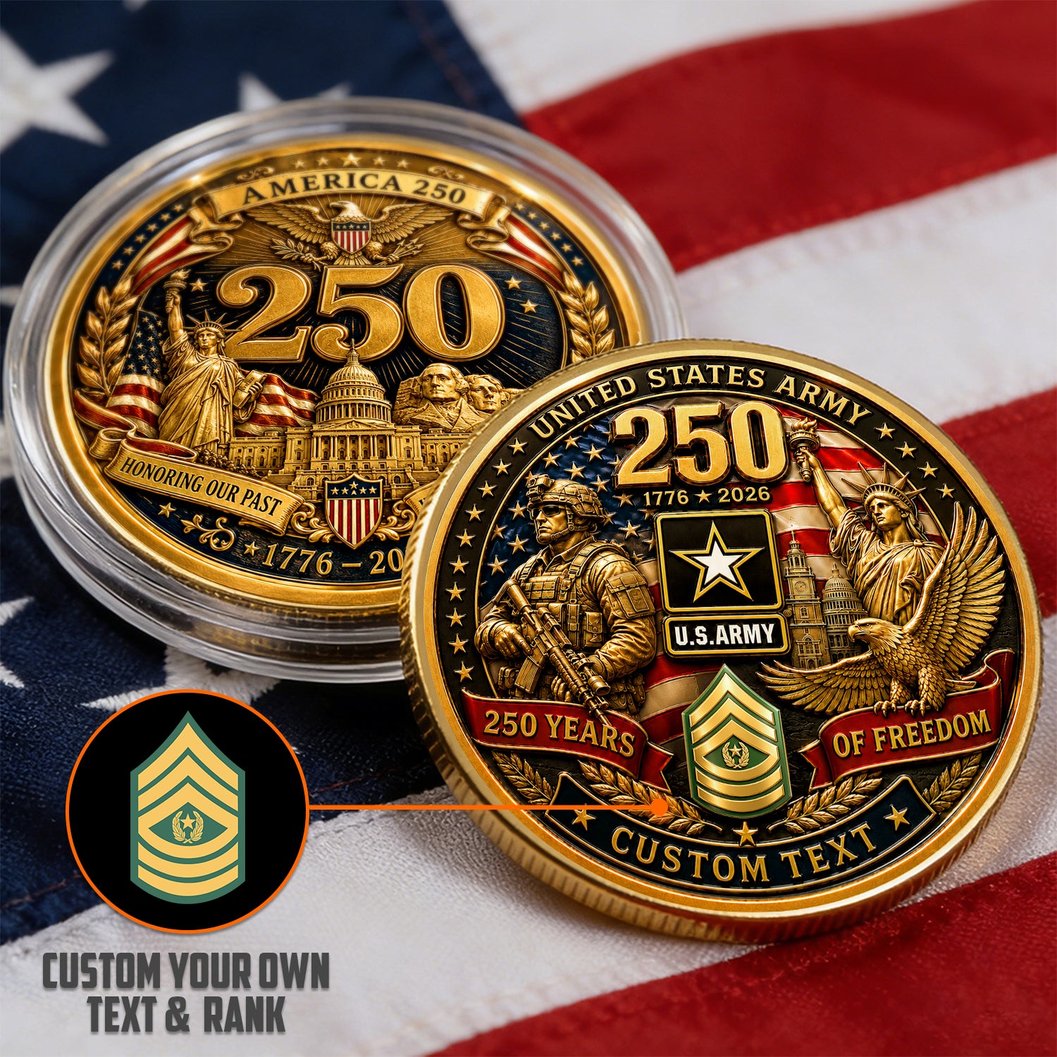 Custom U.S. Army Veteran Challenge Coin With Rank And Name