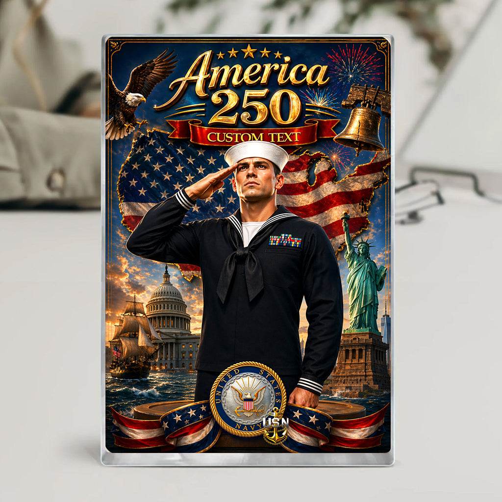 America 250th Custom Figure US Navy Male Enlisted Ceremonial Uniform Full Dress Blue Acrylic Block