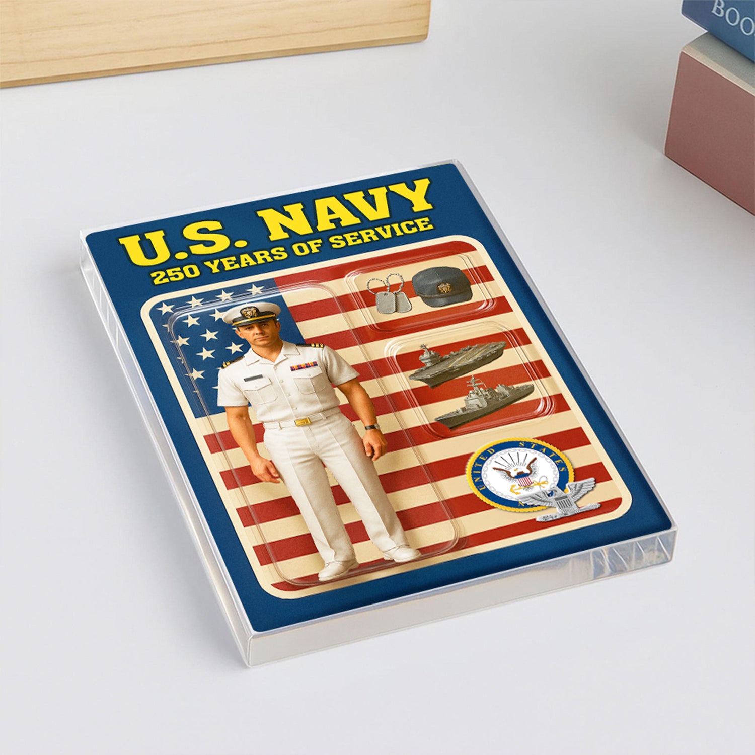 Personalized US Navy 250th Years Of Service Custom Figure Officer Service Uniform Acrylic Block
