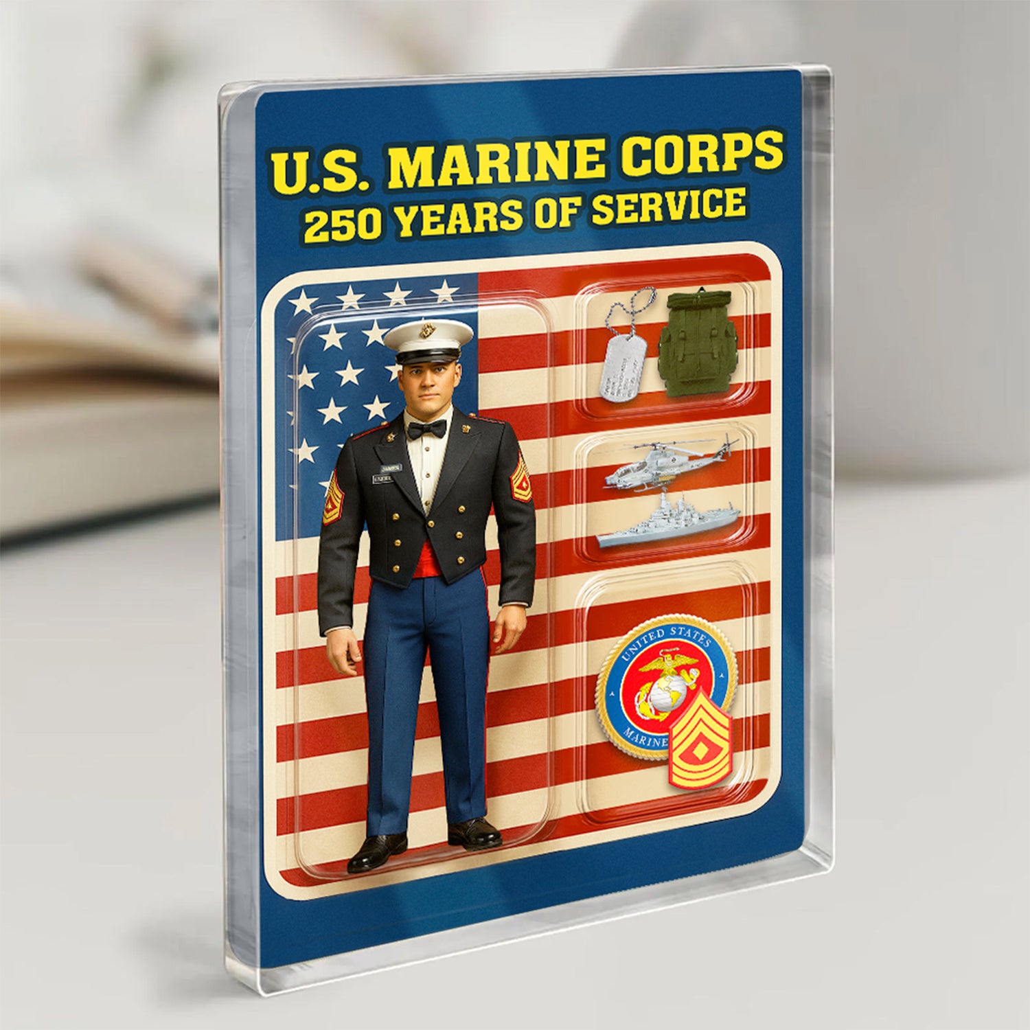 Personalized MARlNE 250th Years Of Service Custom Figure MARlNE Officer Evening Dress Uniform Acrylic Block