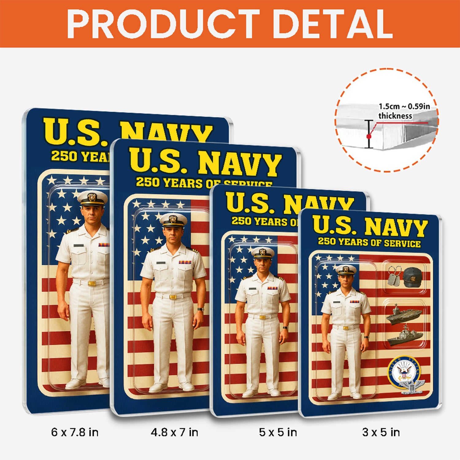 Personalized US Navy 250th Years Of Service Custom Figure Officer Service Uniform Acrylic Block