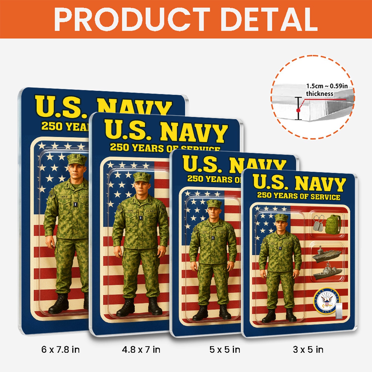 Personalized US Navy 250th Years Of Service Custom Figure Officer Working Uniform Acrylic Block