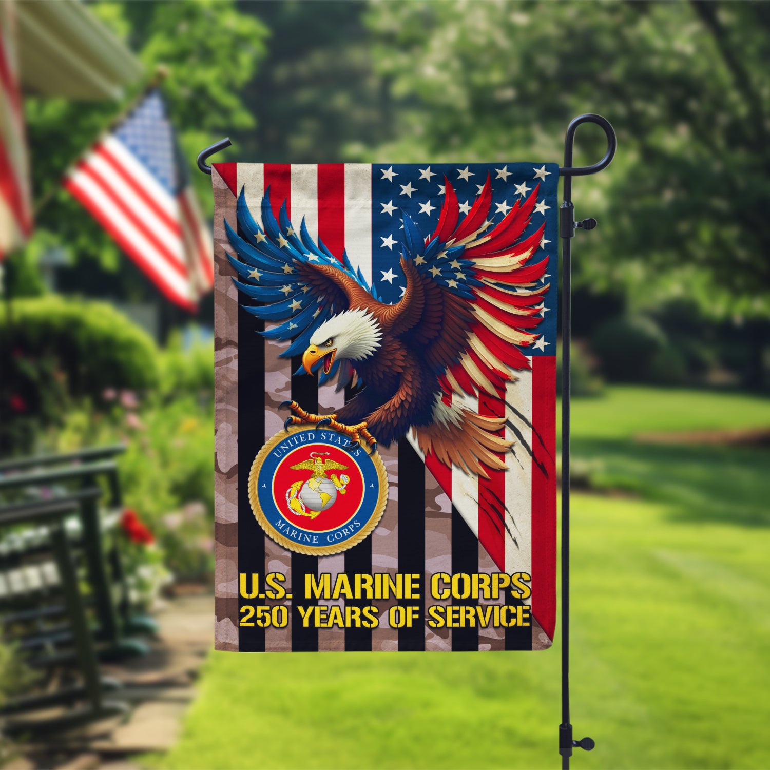 MARlNE 250 Years Of Service Garden Flag 12" x 18" Twin-Side Printing