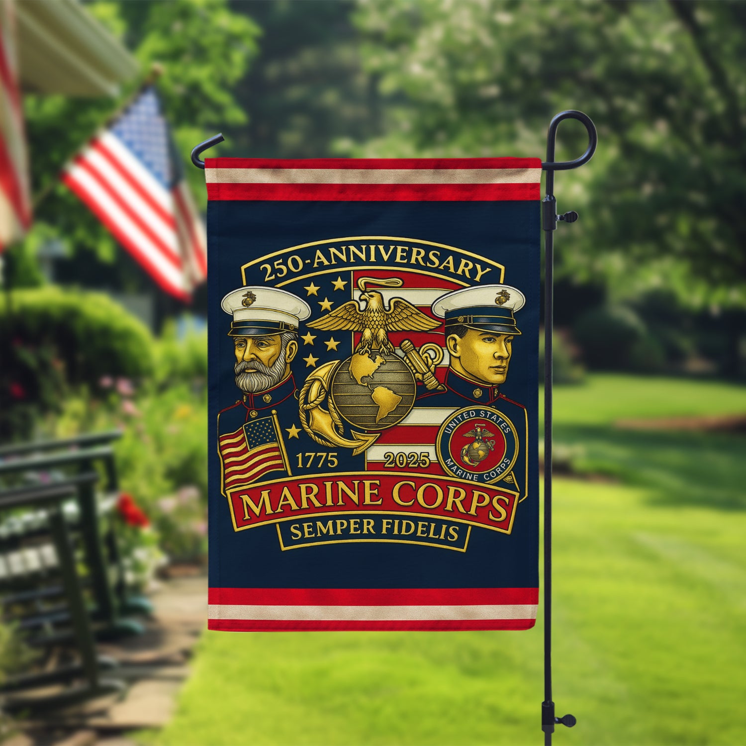 MARlNE 250th Anniversary Garden Flag 12" x 18" Twin-Side Printing