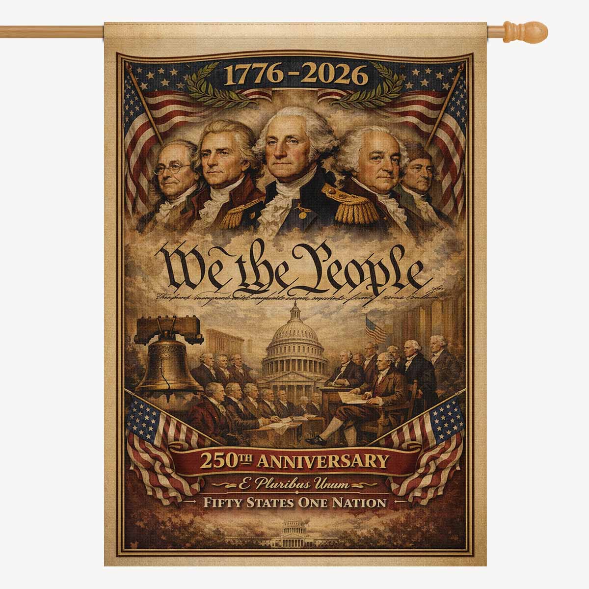 We The People America 250 House Flag 1776-2026 Patriotic USA Anniversary Banner