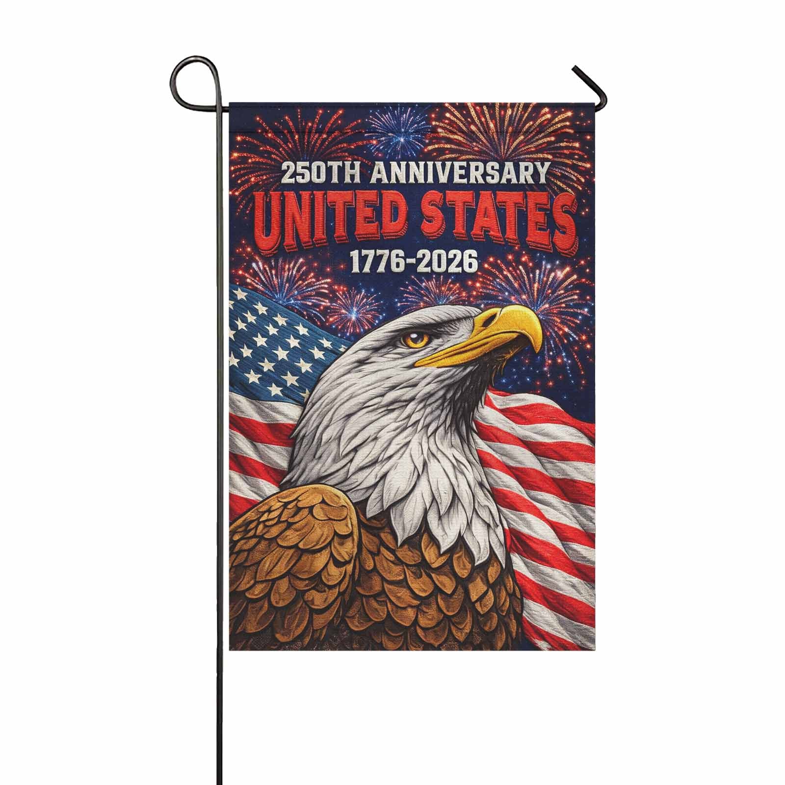 USA 250 Garden Flag Patriotic Eagle Independence Fireworks 1776-2026 Decor