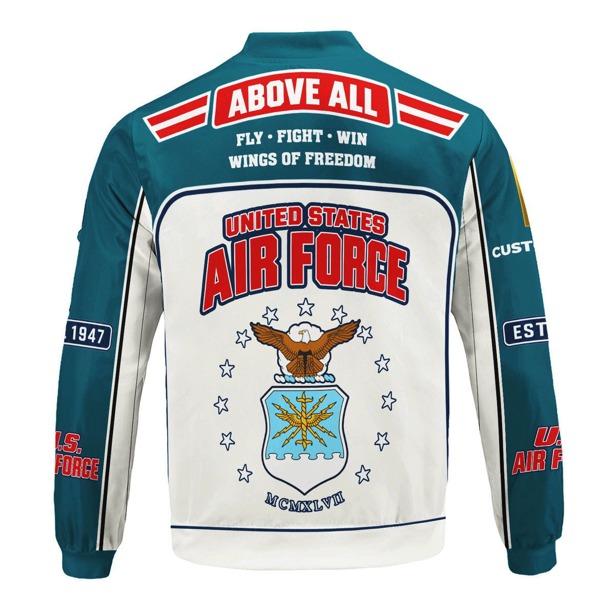 Personalized U.S. Air Force Bomber Jacket Custom Veteran Rank Service Text