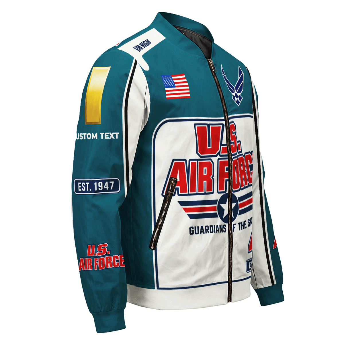 Personalized U.S. Air Force Bomber Jacket Custom Veteran Rank Service Text