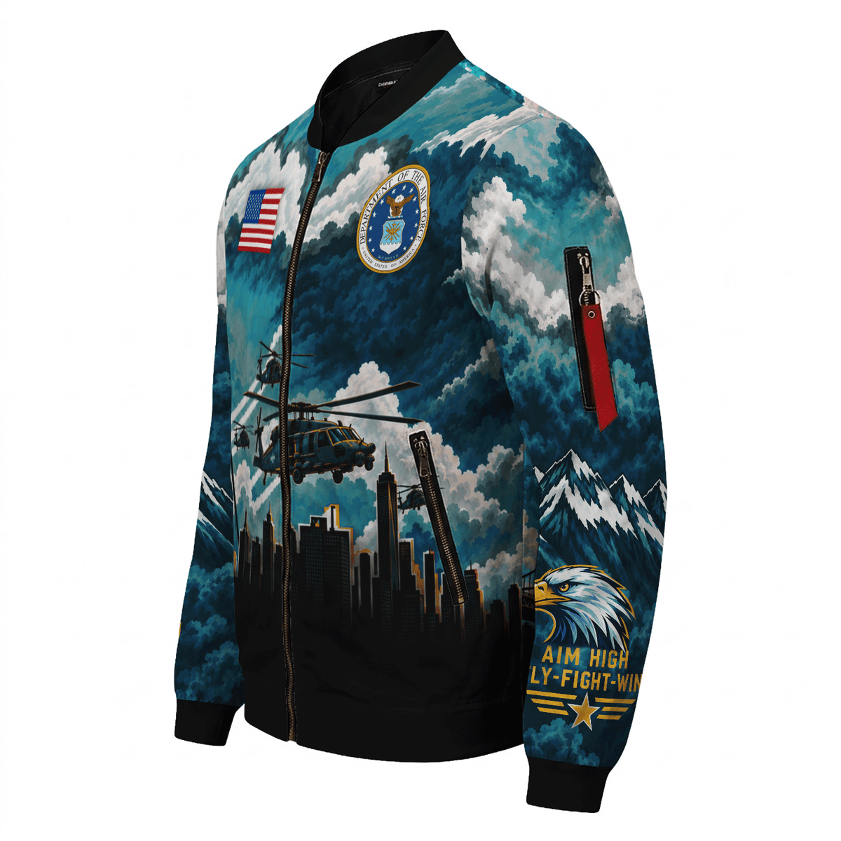 Custom USAF Military Jacket Personalized Airman Rank Text All-Over Print Bomber