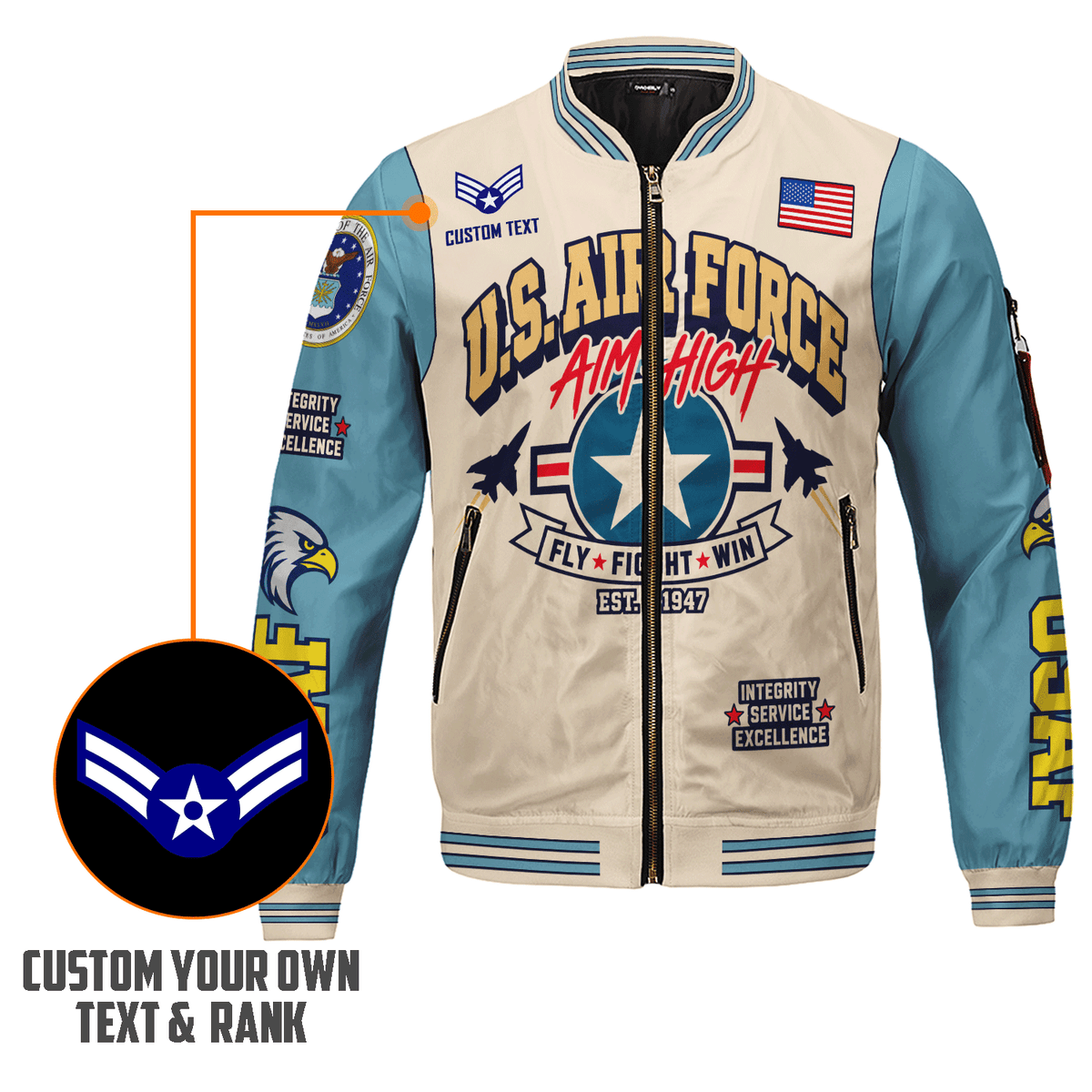 U.S. Air Force Veteran Bomber Jacket Personalized Service Rank & Name