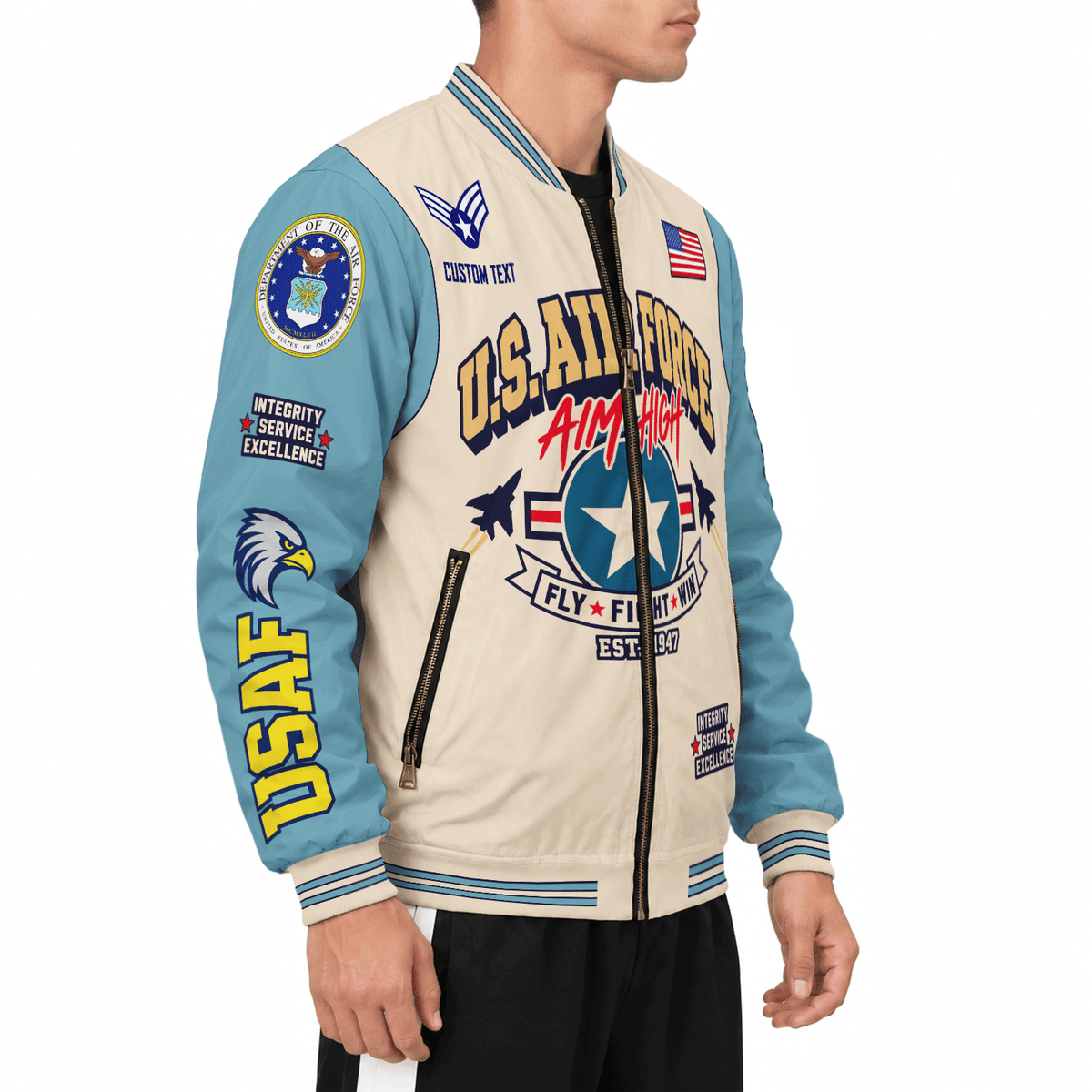 U.S. Air Force Veteran Bomber Jacket Personalized Service Rank & Name