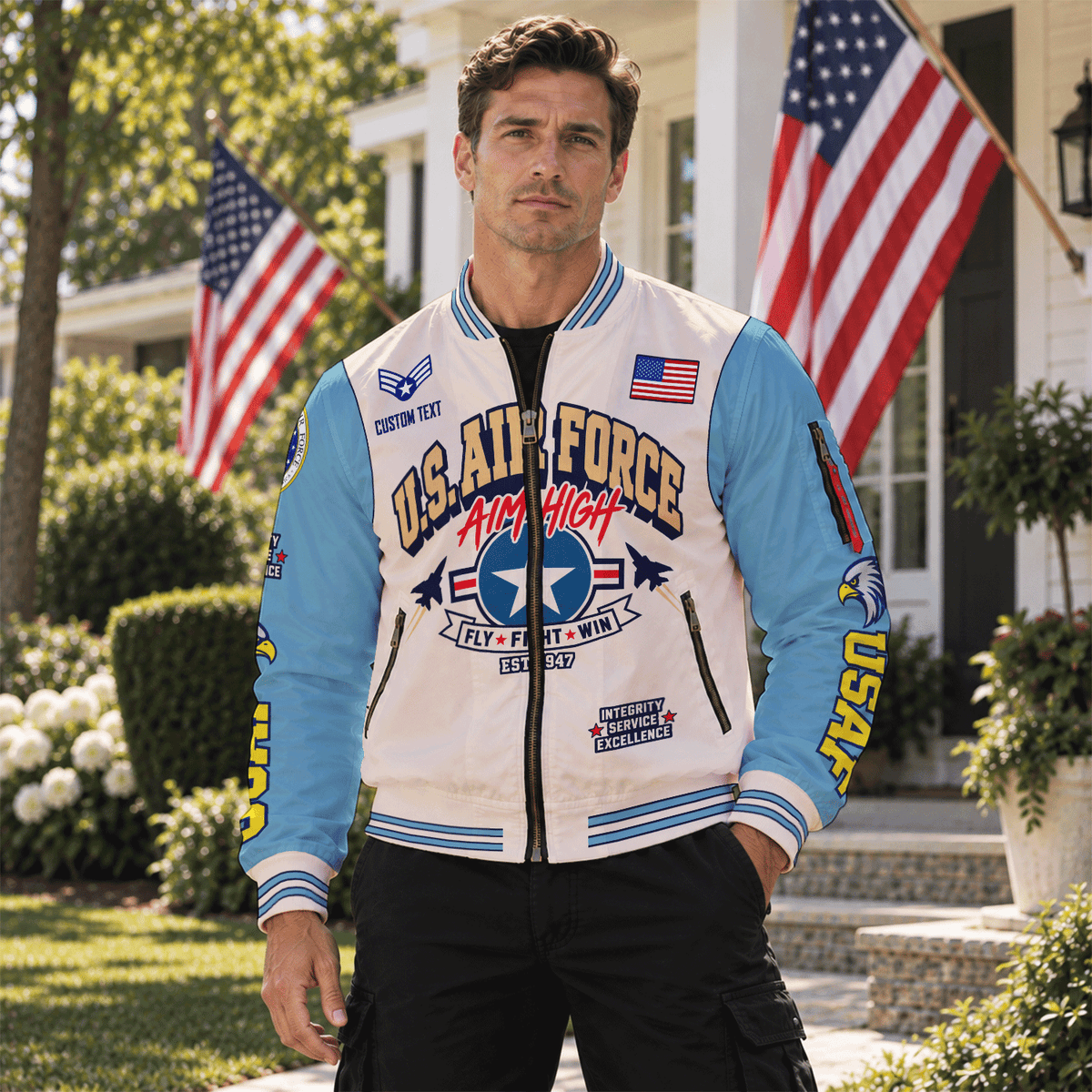 U.S. Air Force Veteran Bomber Jacket Personalized Service Rank & Name