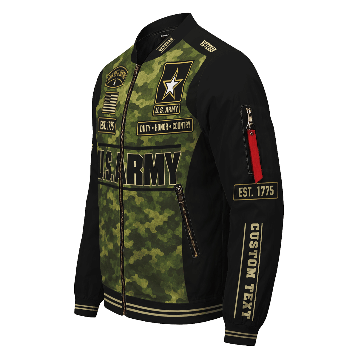 Personalized Army Veteran Bomber Jacket Custom Service Rank & Name