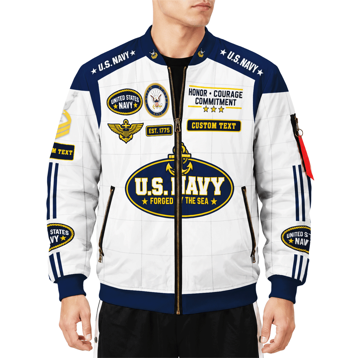 Personalized Navy Veteran Bomber Jacket Custom Service Rank & Name