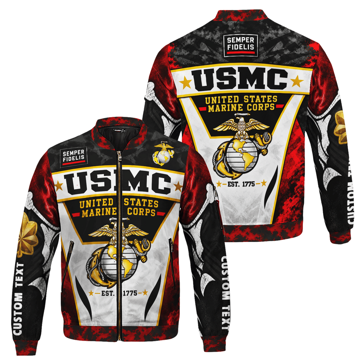 Custom USMC Veteran Bomber Jacket Personalized Name Rank Marine Gift
