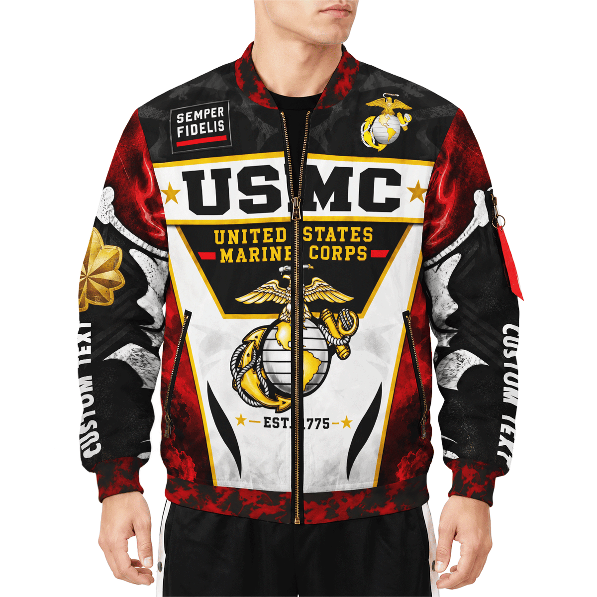 Custom USMC Veteran Bomber Jacket Personalized Name Rank Marine Gift