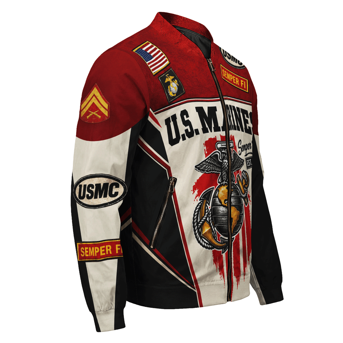 Personalized U.S. Marine Corps Bomber Jacket Custom Rank & Text Veteran Gift