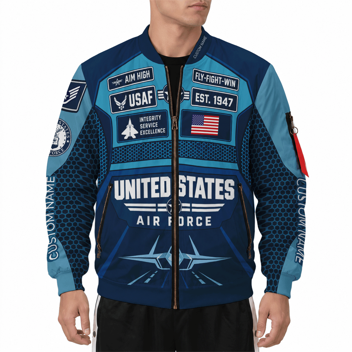 Custom USAF Bomber Jacket Personalized Military Rank Name Airman Gift