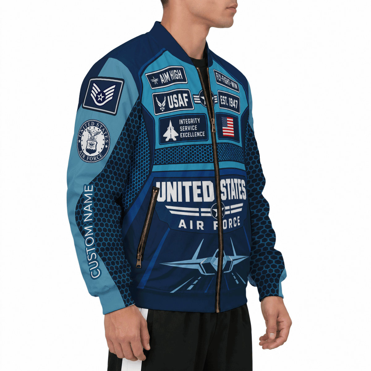 Custom USAF Bomber Jacket Personalized Military Rank Name Airman Gift