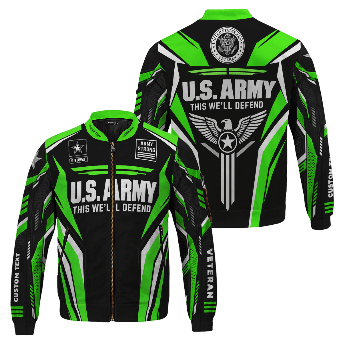 U.S. Army Custom Rank Bomber Jacket Personalized Veteran Service Apparel