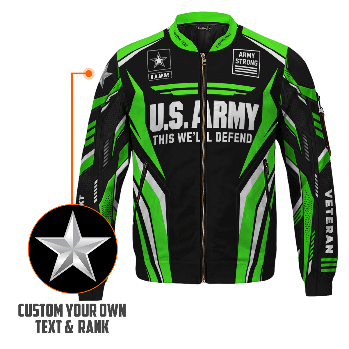 U.S. Army Custom Rank Bomber Jacket Personalized Veteran Service Apparel
