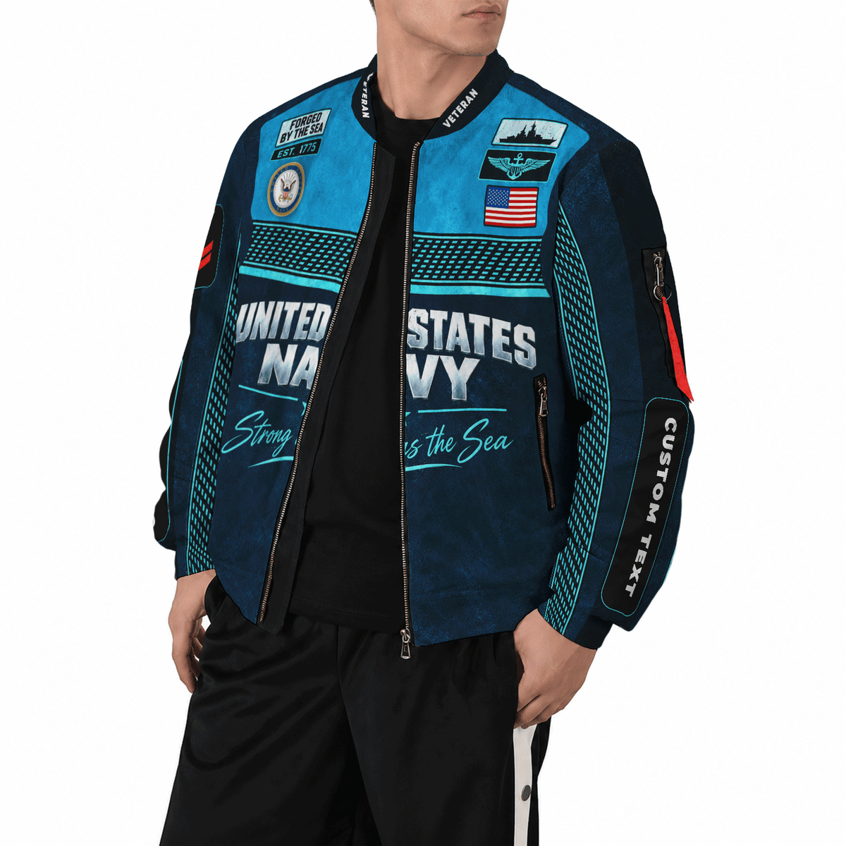 U.S. Navy Sailor Bomber Jacket Personalized Rank Text Military Apparel