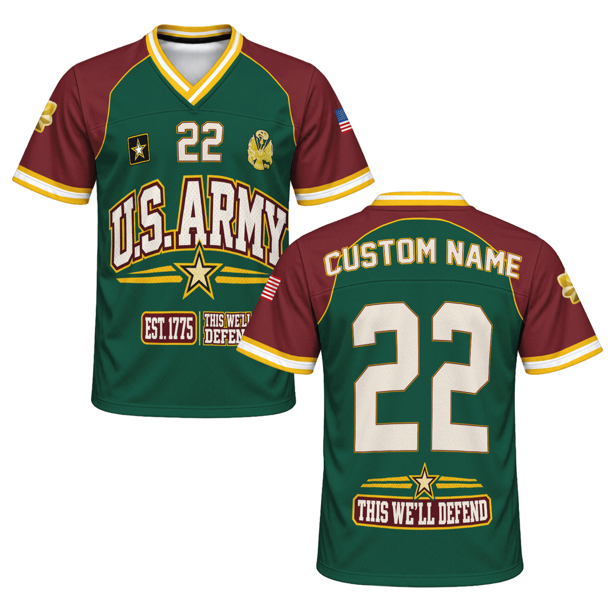 Custom U.S. Army Jersey Personalized Rank Name and Military Text Gift