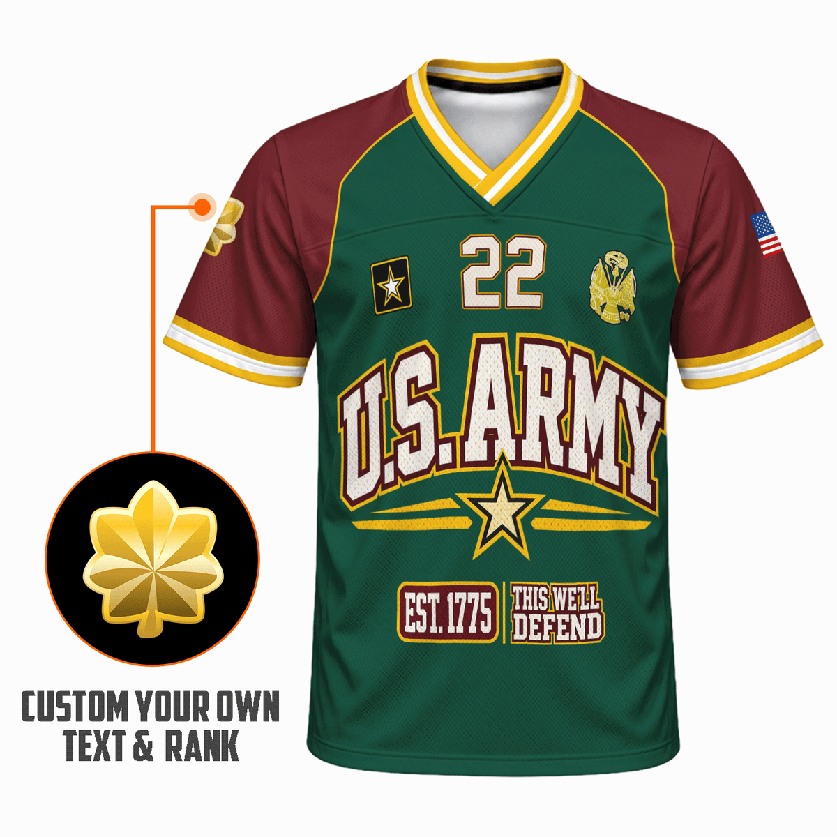 Custom U.S. Army Jersey Personalized Rank Name and Military Text Gift