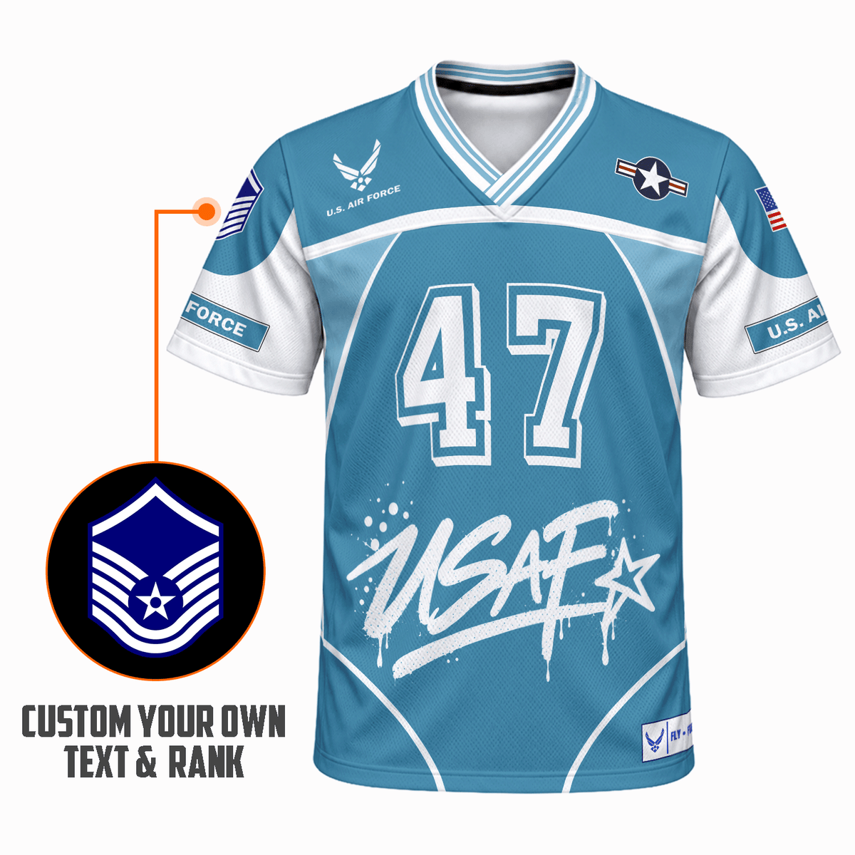 Personalized Air Force Veteran Jersey Custom Rank Number and Text