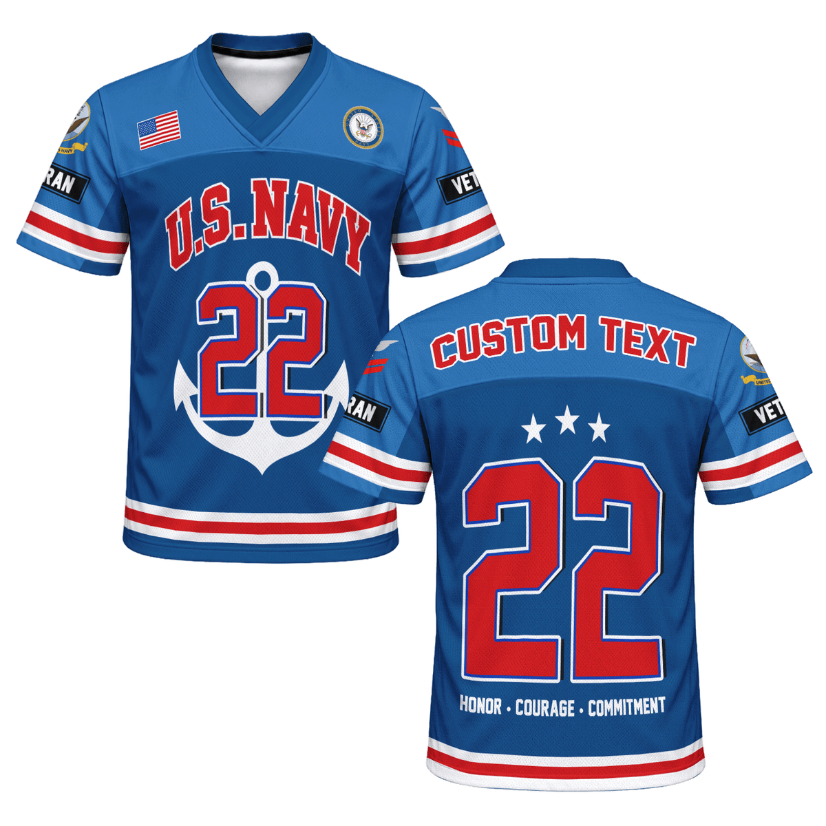 U.S. Navy Personalized Sports Jersey Custom Rank Text and Number