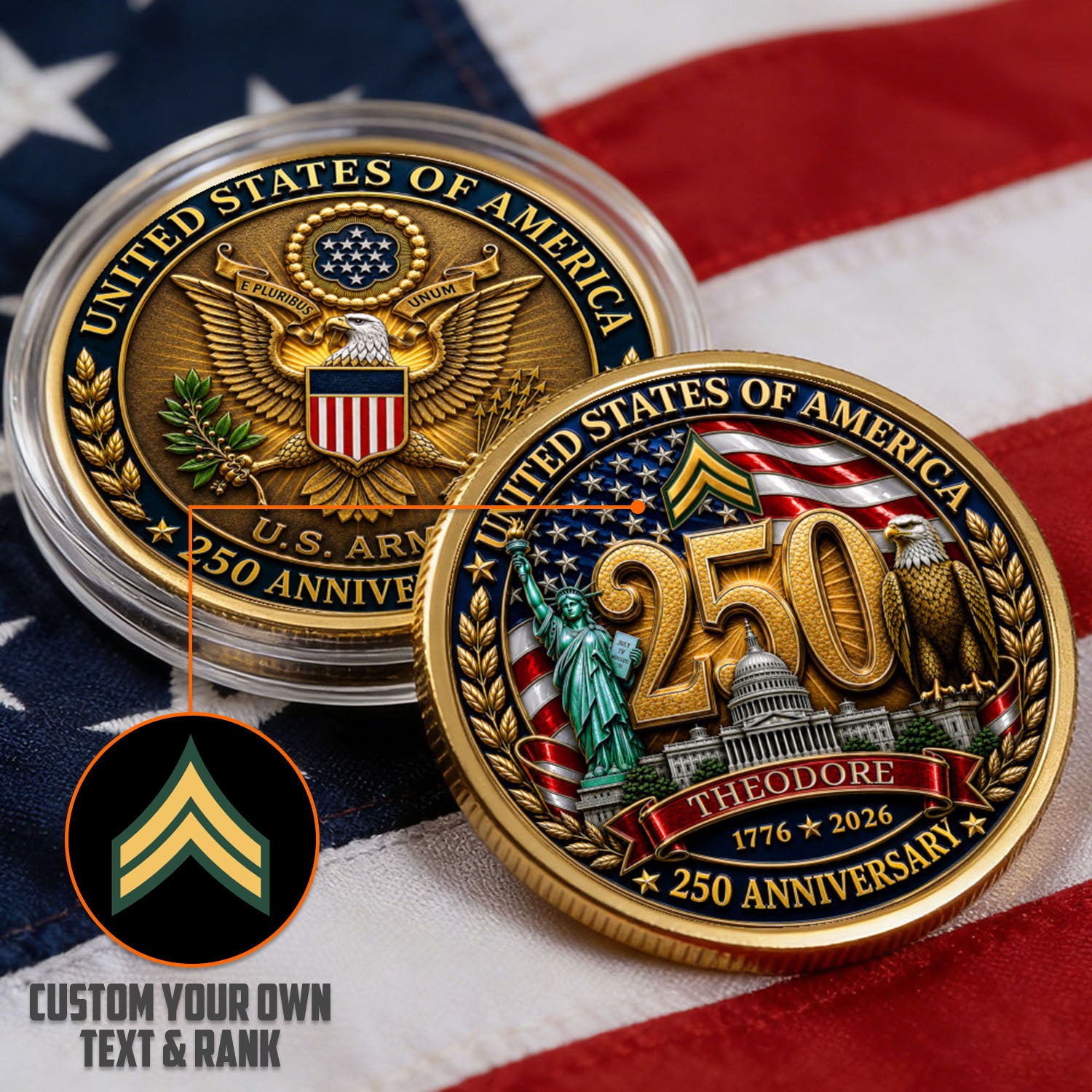 Custom Army Veteran 250th Anniversary Coin