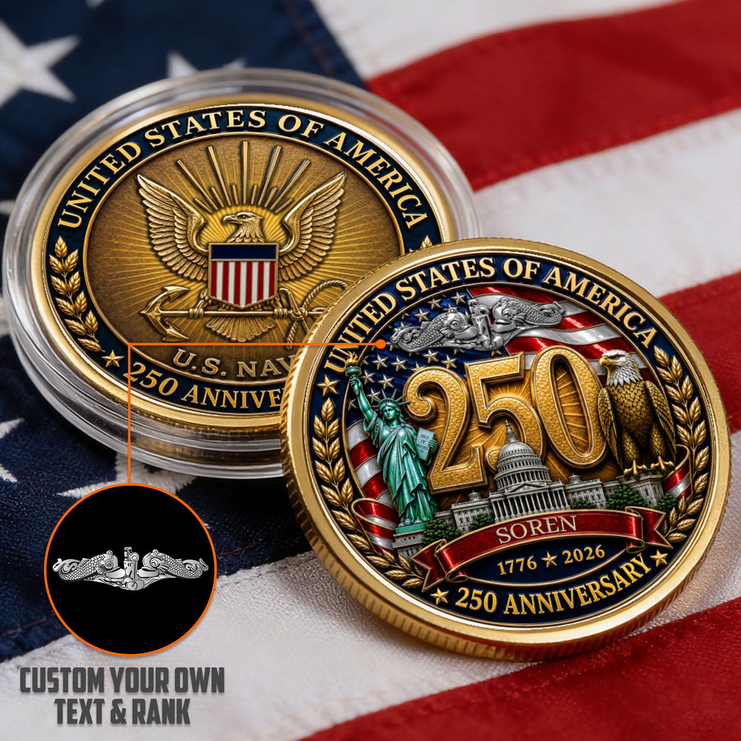 Custom Navy Veteran 250th Anniversary Coin