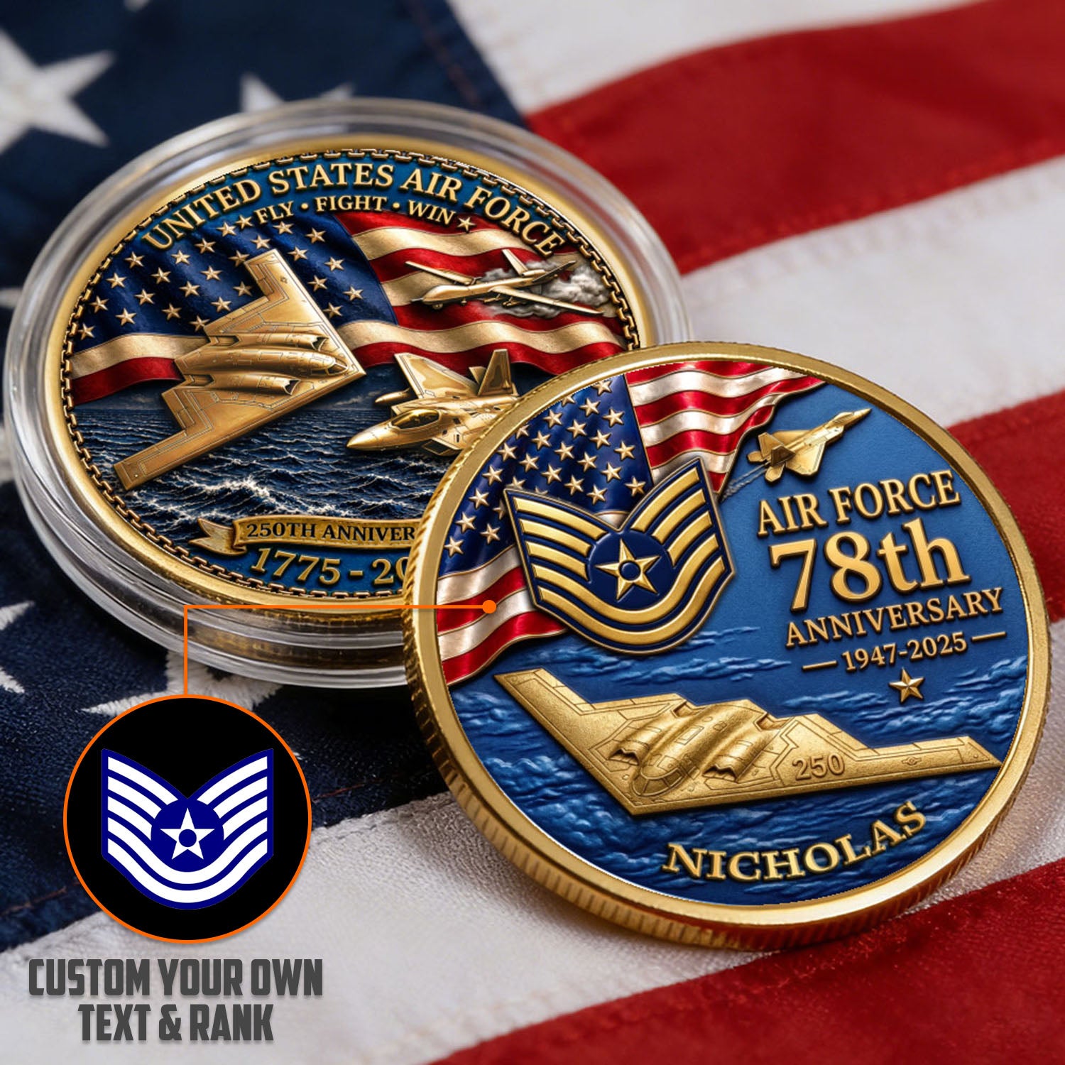 Personalized U.S.Air Force 250th Anniversary Tank Challenge Coin