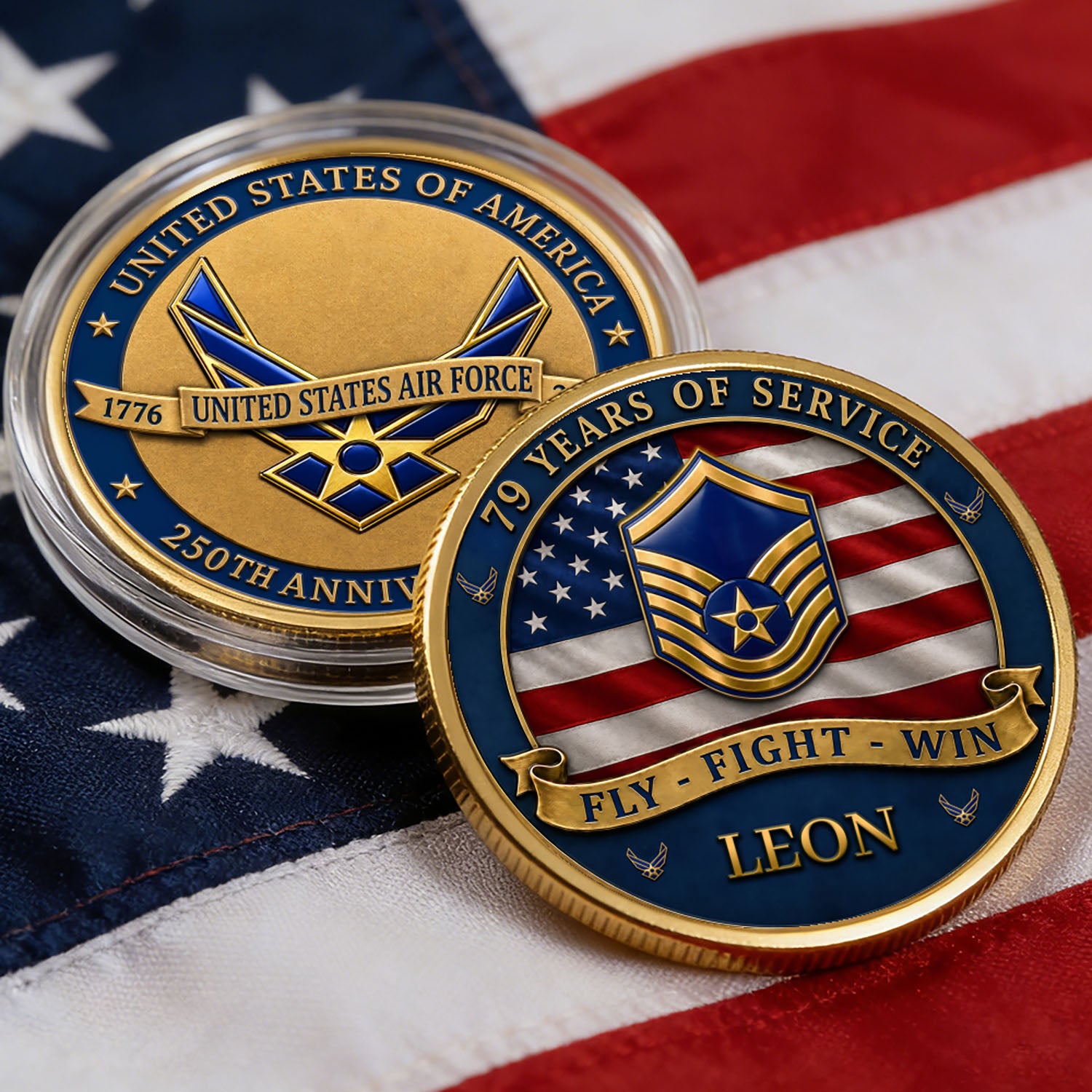 Personalized USAF Rank Name 3D Coin USA 250 Anniversary