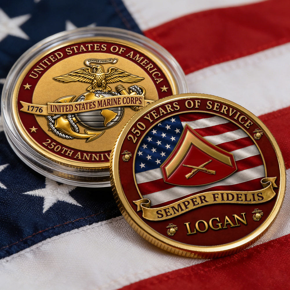 Custom USMC Veteran Rank 3D Challenge Coin USA 250 Years
