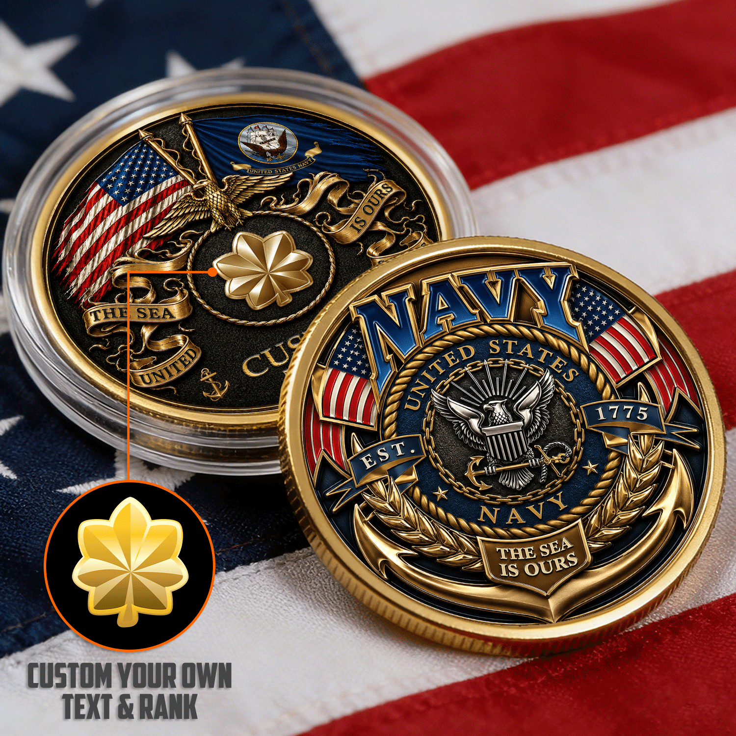 US Navy Personalized Service Member 3D Challenge Coin Gift