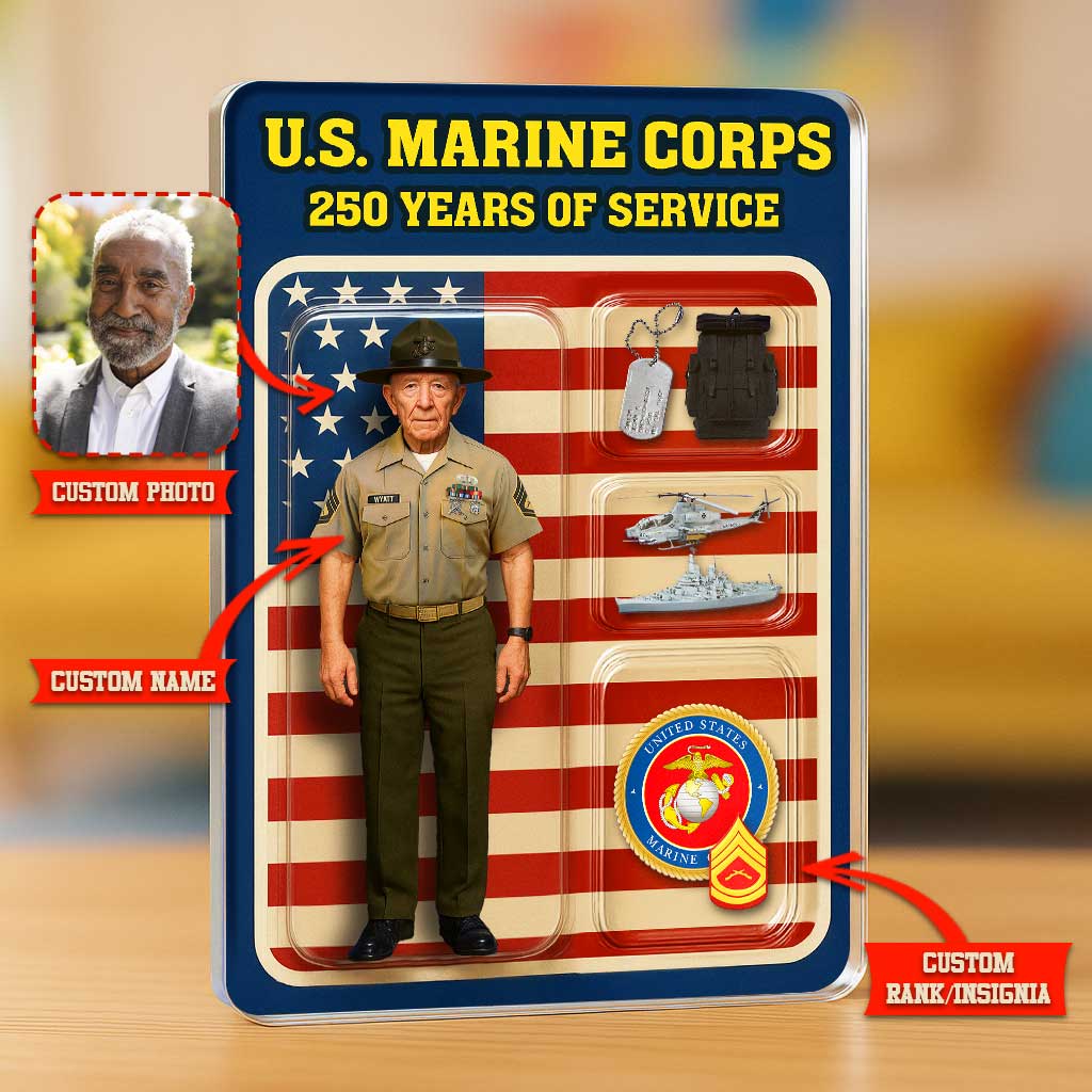 Personalized MARlNE 250th Years Of Service Custom Figure MARlNE Enlisted Service Dress Uniform Acrylic Block