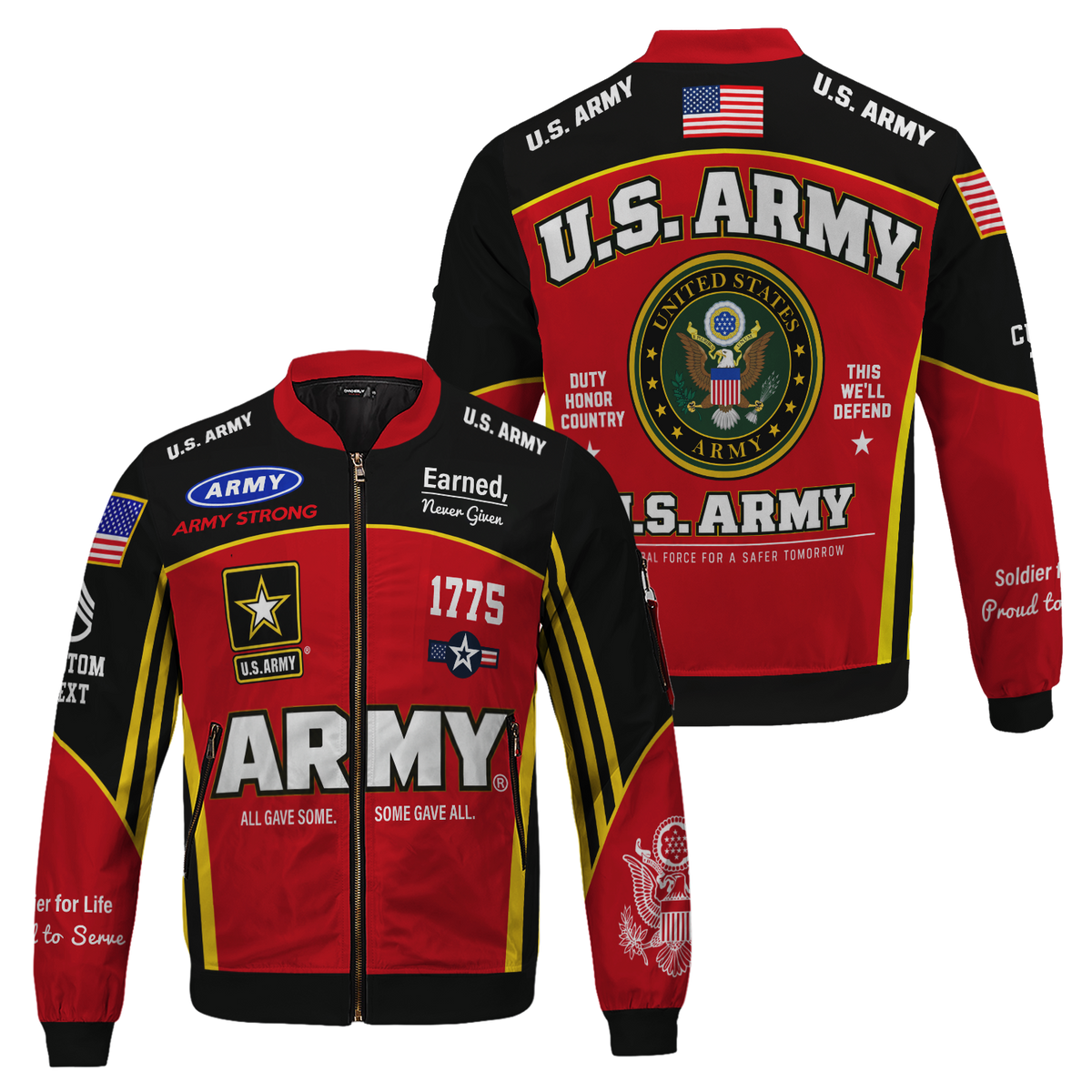 Custom Army Soldier Bomber Jacket with Personalized Text & Military Rank